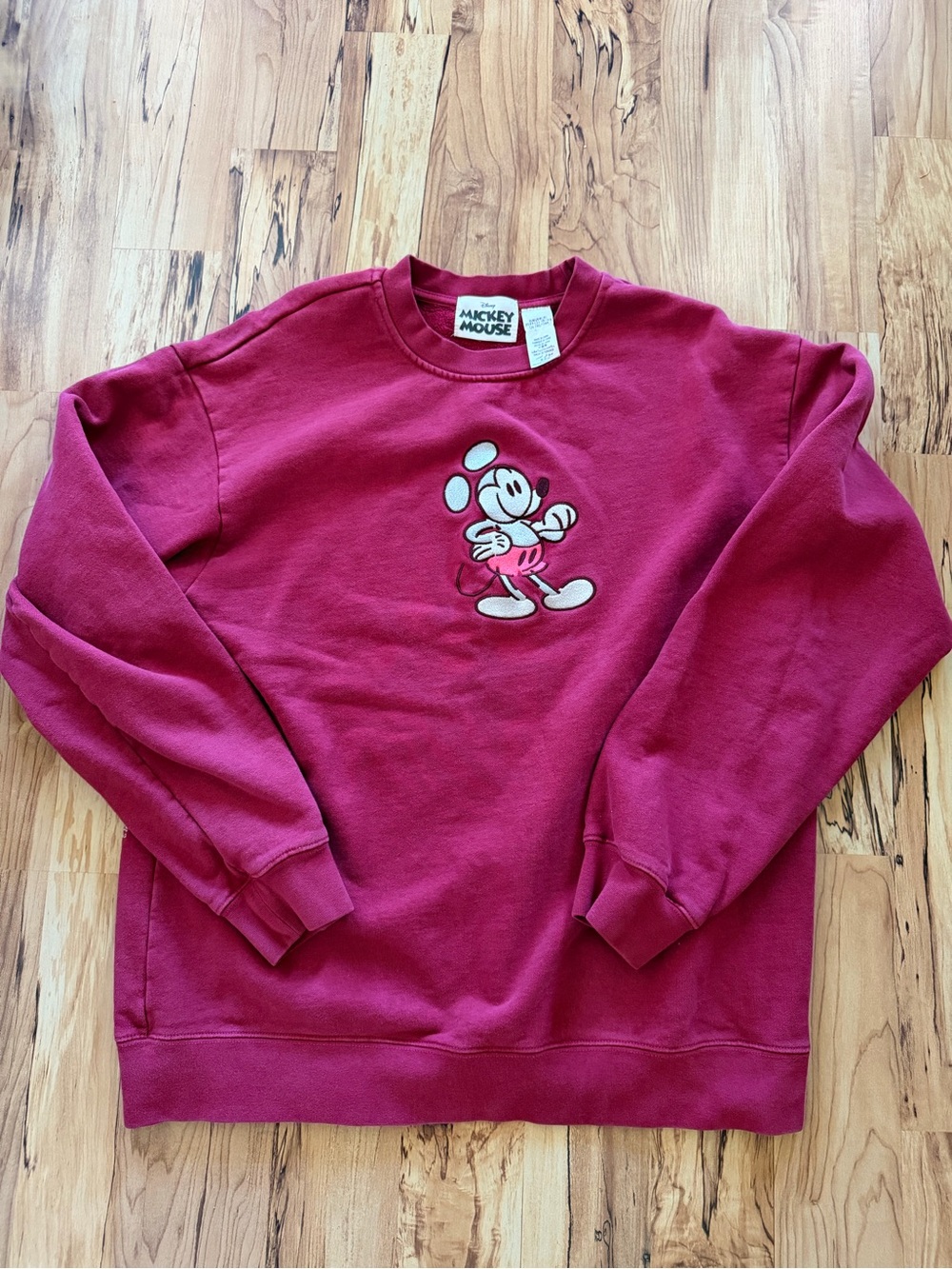 Disney Embroidered Mickey Crewneck Sweatshirt in Burgandy